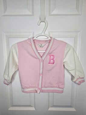 H&M Barbie Girls Pink Cream Sweatshirt Cardigan Barbie Graphic Size 4T